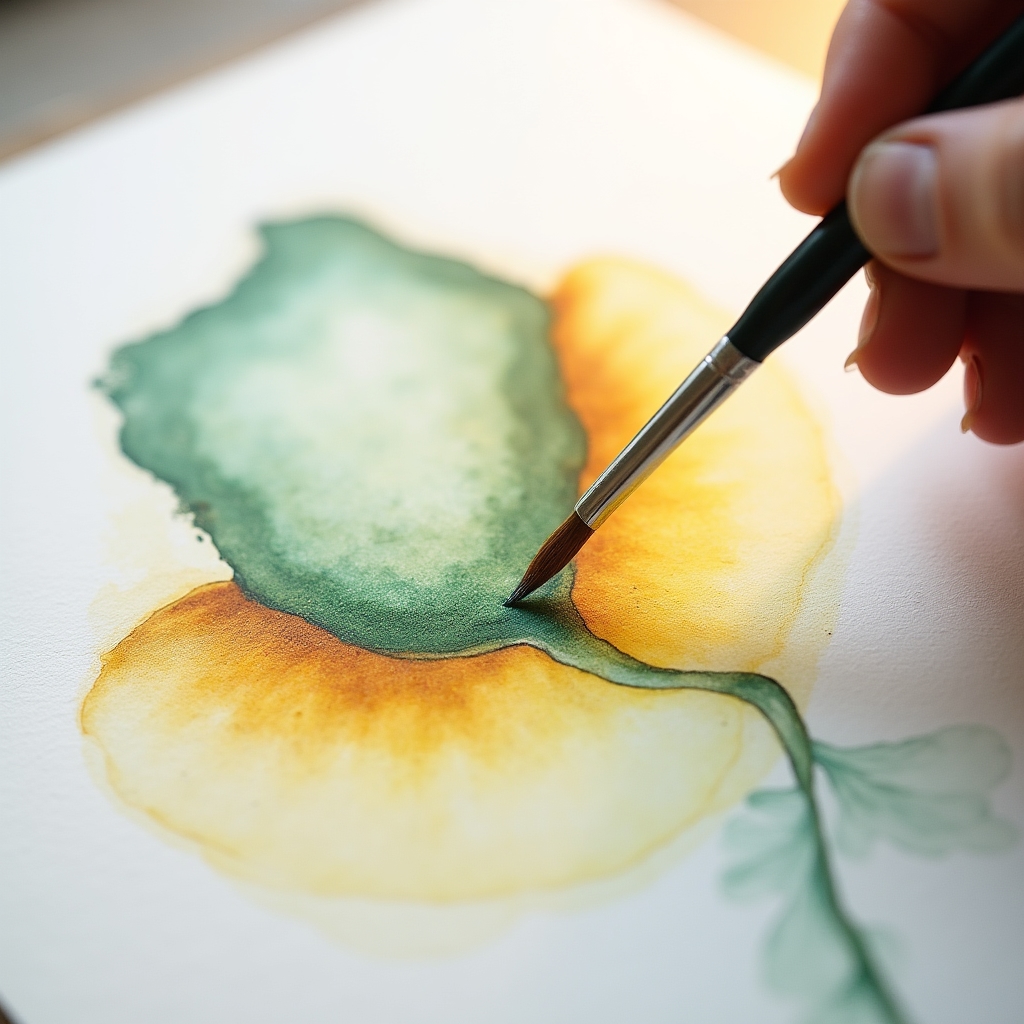 Watercolor layering and glazing demonstration showing transparent color layers building depth